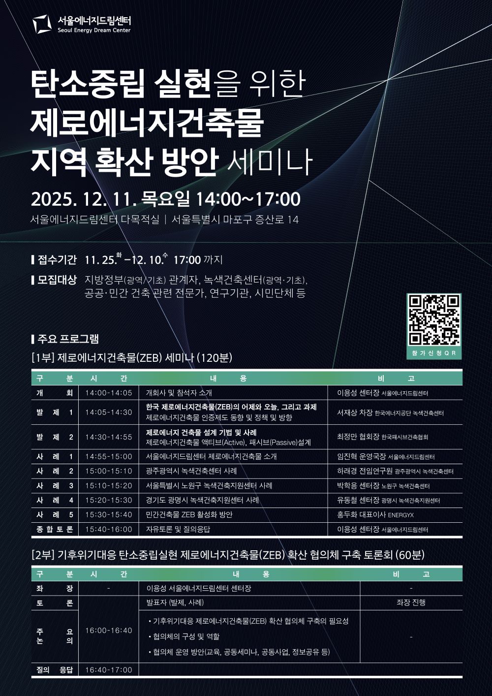 보도자료 [251128] 서울에너지드림센터 “[기후위기대응을 위한 탄소중립실현 제로에너지건축물(ZEB) 지역 확산 세미나] 개최”